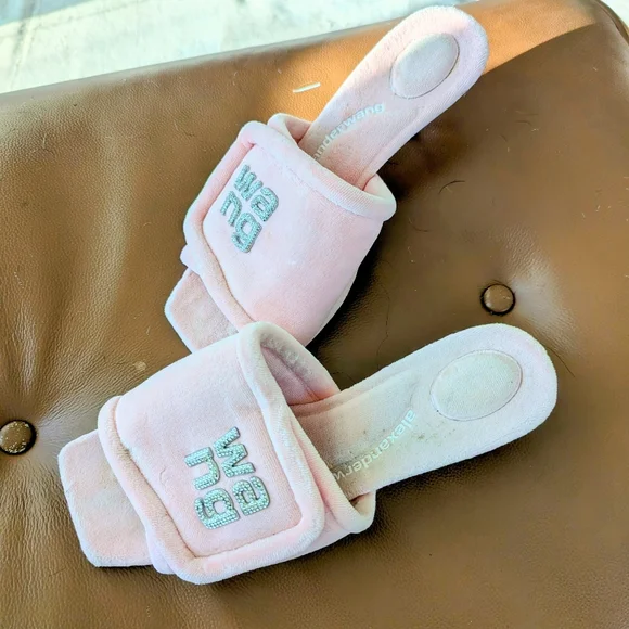 Alexander Wang Jessie Padded Velour Mules/ Slides/ Kitten Heels - Picture 4 of 6